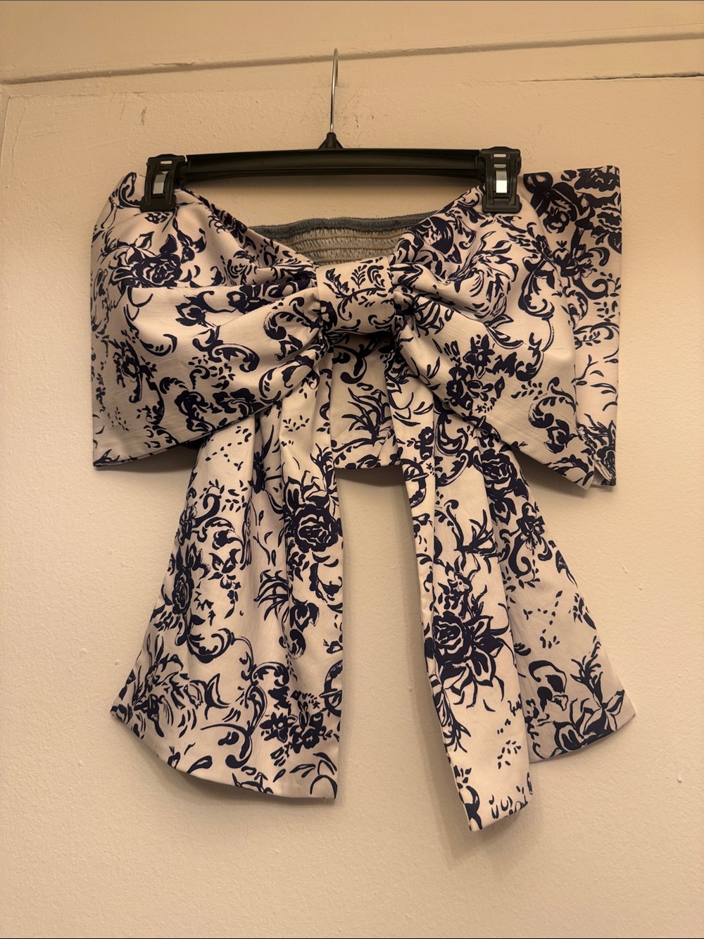 Caroline Constas White and Navy Floral Bow Top